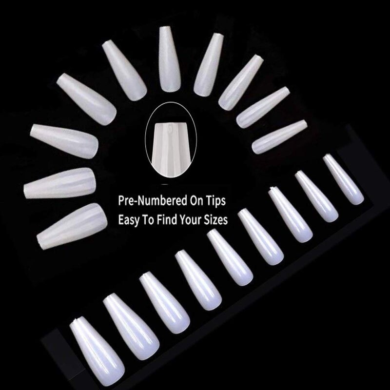 AM RONG MAGIC 600pcs Long Coffin Fake Nails - Full Cover Natural Ballerina False Nail Acrylic Nail Tips with Case, Artificial Nails10 Sizes for Nail Salons and DIY Manicure - Image 3